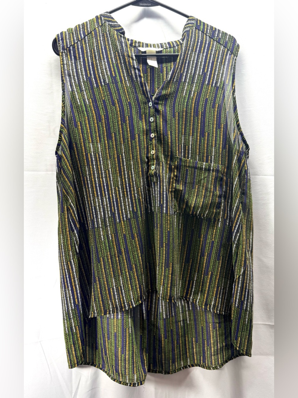 H&M Sleeveless Sheer High-Low Henley Tank Size 14